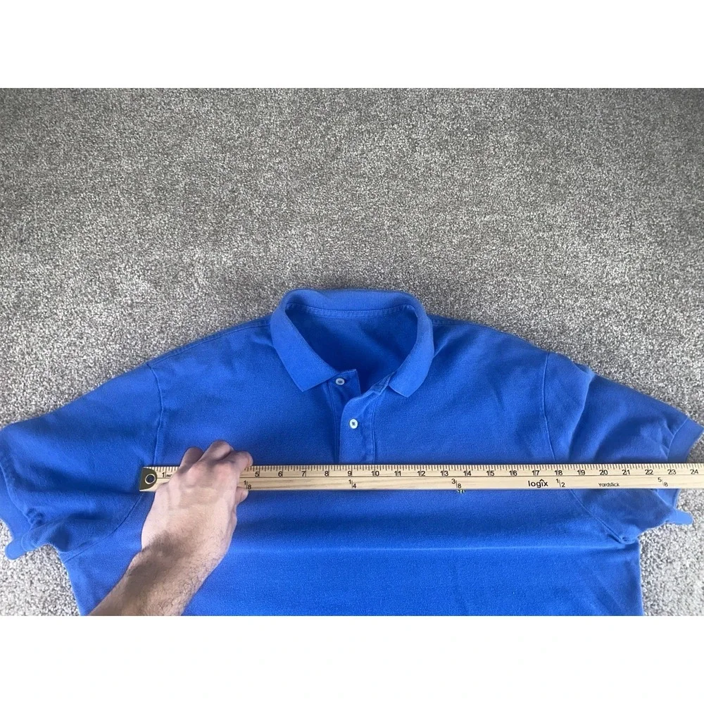 Polo Ralph Lauren Solid Blue Short Sleeve Polo Cotton Yellow Pony Mens L Read
